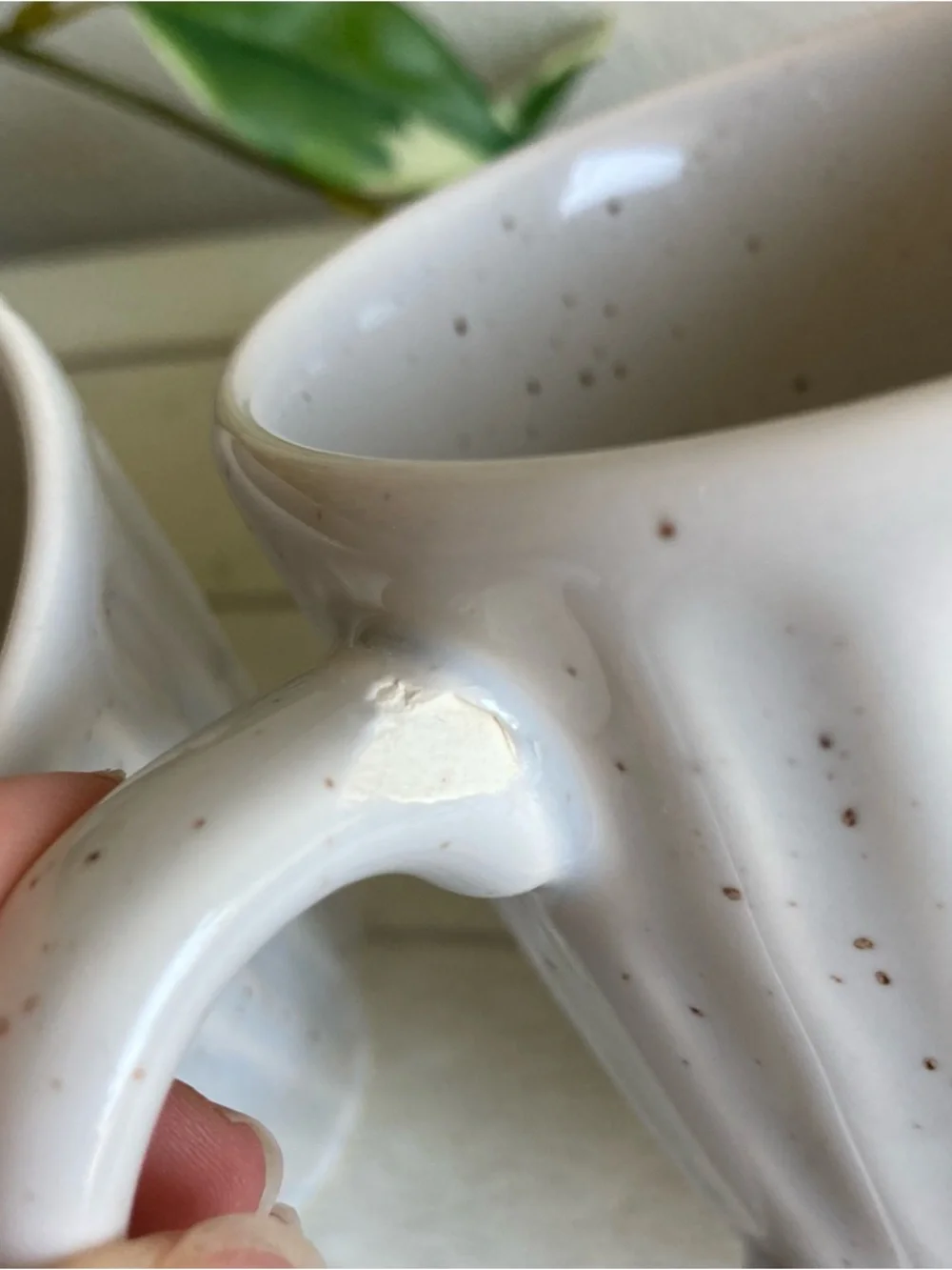 West Elm Set of 2 Ribbed Speckled Tea Coffee Mugs White Beige Neutral